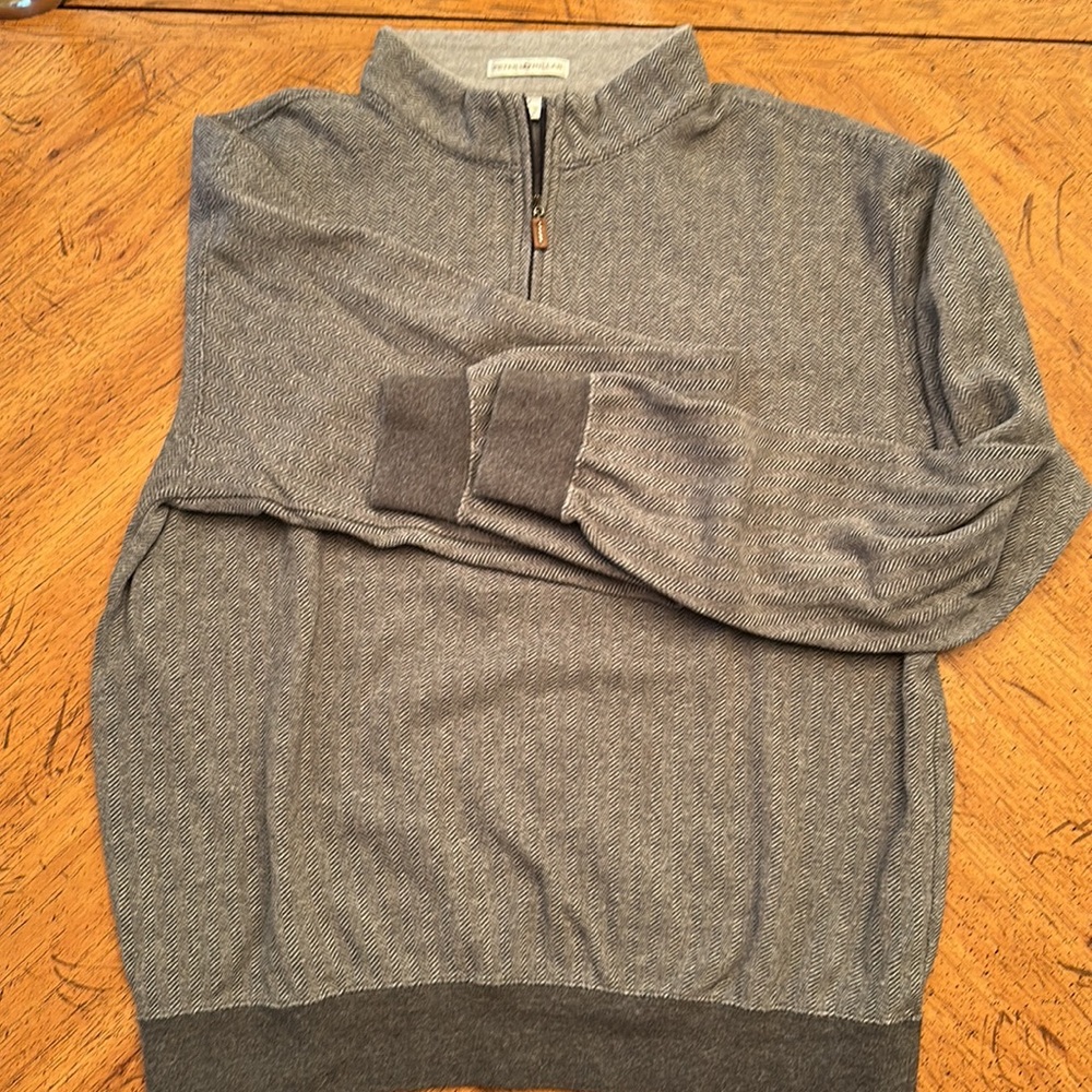 Peter Millar mens M Medium gray camouflage print 1/4 zip pullover golf sweater